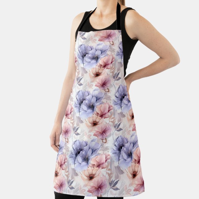 Watercolor Lavender Pink Pastel Flowers Spring Apron (Insitu)