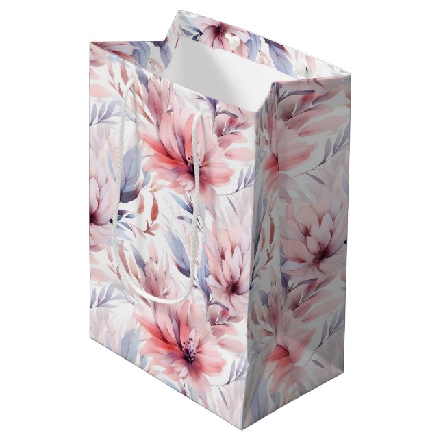 Watercolor Lavender Pink Pastel Flowers Spring Medium Gift Bag (Front Angled)