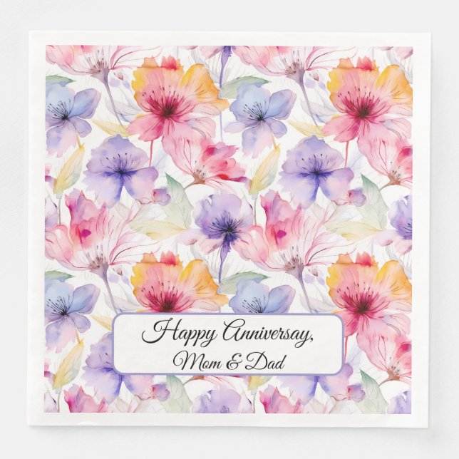 Watercolor Lavender Pink Red Pastel Floral Spring Napkin (Front)