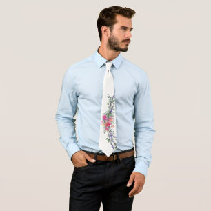 Watercolor Lavender Pink Wild Rose and Eucalyptus Tie
