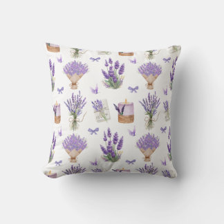 Watercolor Lavender Print Pattern Throw Pillow