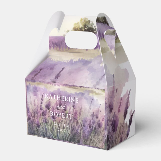 Watercolor Lavender Regal Monogram Wedding Favor Box (Front Side)