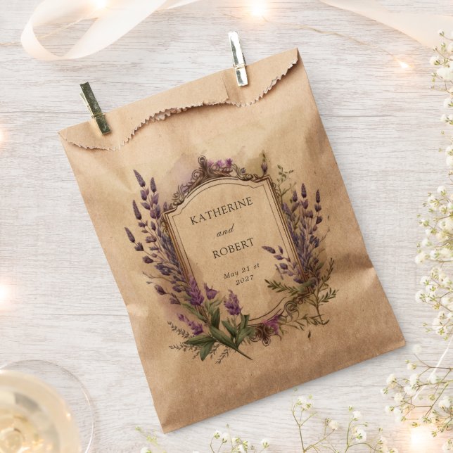 Watercolor Lavender Regal Monogram Wedding Favour Bag (Clipped)