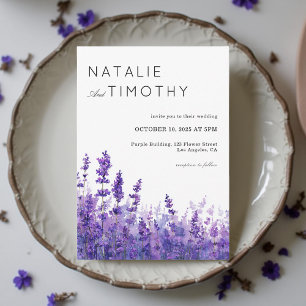 Watercolor Lavender Rustic Boho Botanical Wedding Invitation