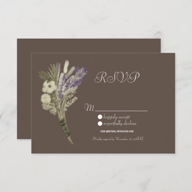 Watercolor Lavender Rustic Botany Floral RSVP Invitation (Front/Back)