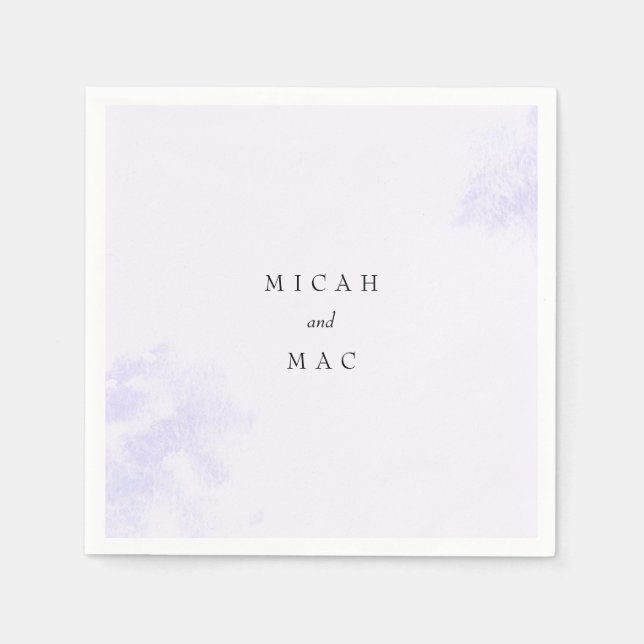 Watercolor Lavender Splash Names Wedding  Napkin (Front)