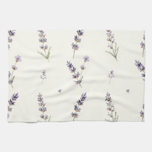 Watercolor Lavender Sprigs Delicate Floral Pattern Kitchen Towel