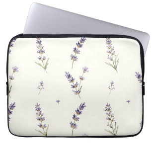Watercolor Lavender Sprigs Delicate Floral Pattern Laptop Sleeve