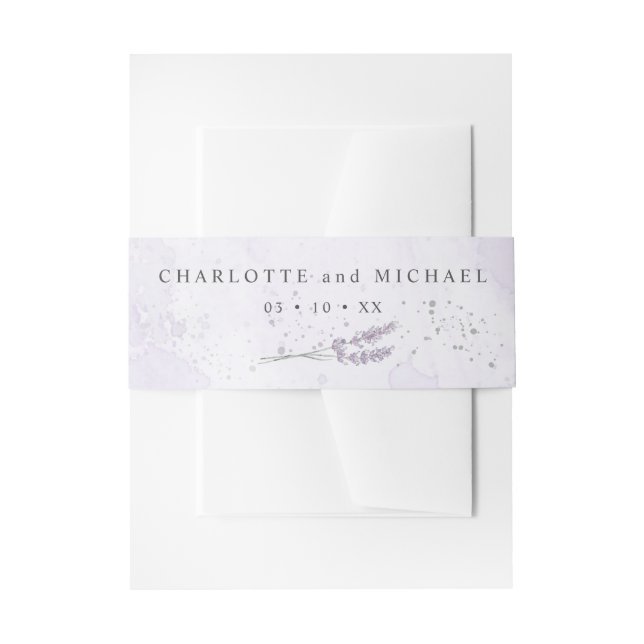 Watercolor lavender wedding invitation invitation belly band (Front Example)