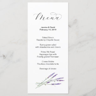 Watercolor Lavender Wedding Menu