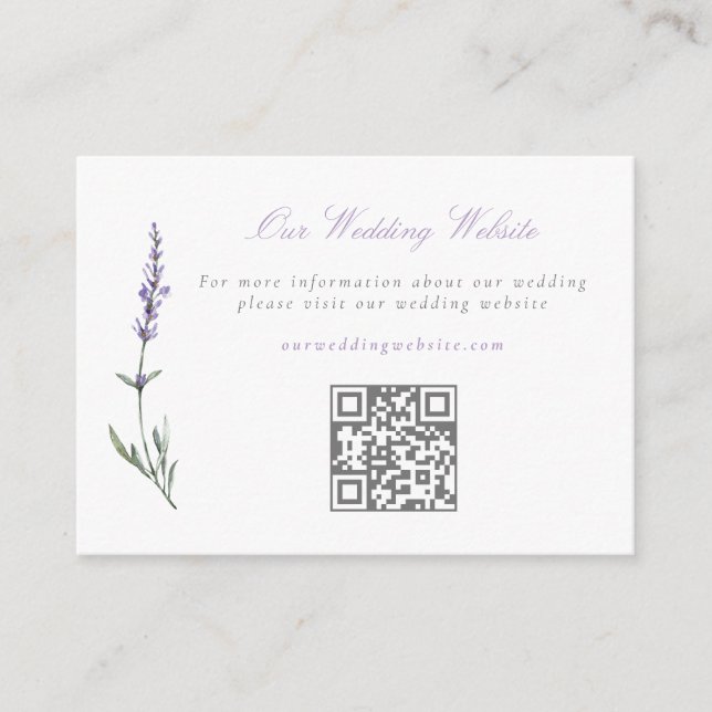 Watercolor Lavender Wedding Website QR Code Enclosure Card (Front)