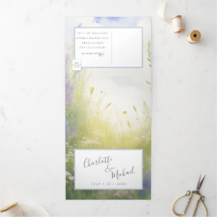 watercolor lavender wildflower meadow and landscap Tri-Fold invitation