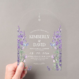 Watercolor Lavender Wildflower Wedding Acrylic Invitations
