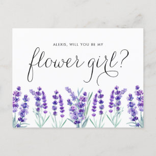 Watercolor Lavender WIll You Be My Flower Girl Invitation Postcard