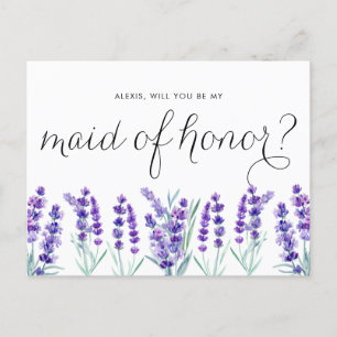 Watercolor Lavender Will You Be My Maid of Honour Invitation Postcard