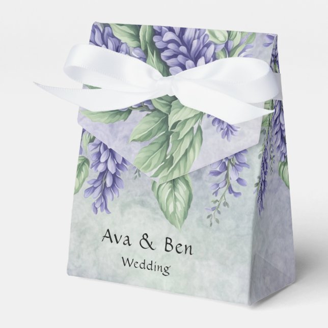 Watercolor Lavender Wisteria Wedding Favor Box (Front Side)