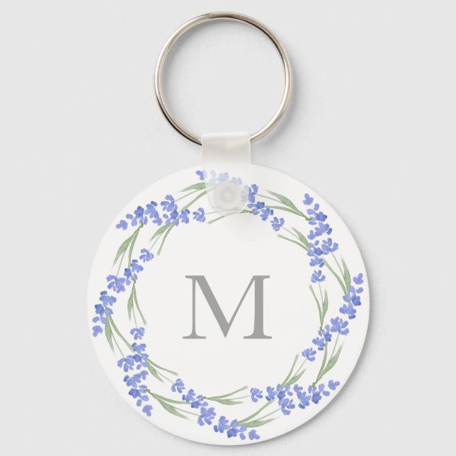 Watercolor Lavender Wreath  Keychain (Front)
