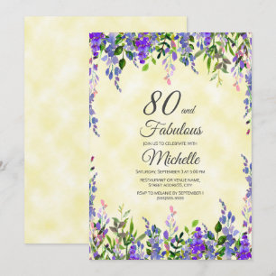 Watercolor Lavender Yellow 80 & Fabulous Birthday Invitation