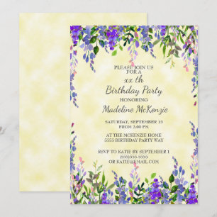 Watercolor Lavender Yellow Birthday Party Invite