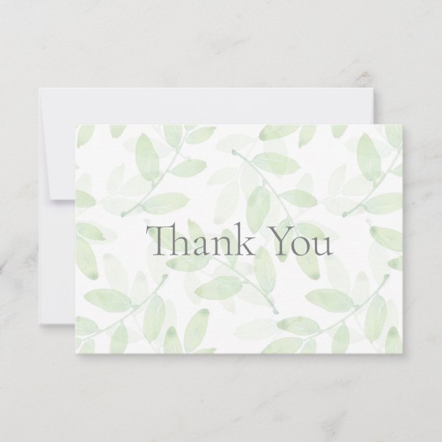 Watercolor Layered Leaves Pattern Thank You Card (Front)