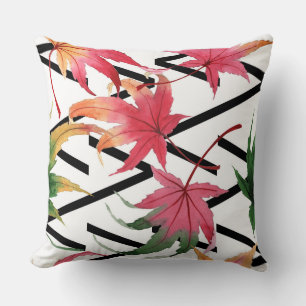 Watercolor Leaf/Black Stripe Reversible Pillow