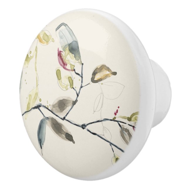 Watercolor Leaf Branch Ceramic Knob (Right)