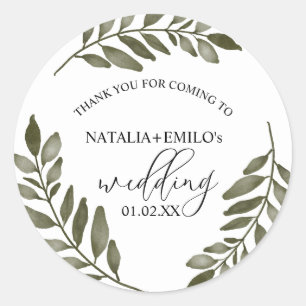 Watercolor Leaf Branch Greenery Wedding Boda Classic Round Sticker