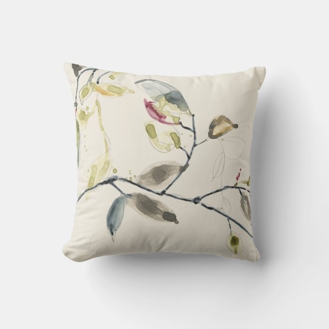 Watercolor Leaf Branch Throw Pillow (Front)