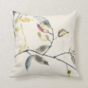 Watercolor Leaf Branch Throw Pillow