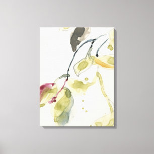 Watercolor Leaf Branch Triptych Canvas Print