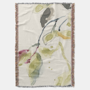 Watercolor Leaf Branch Triptych Throw Blanket