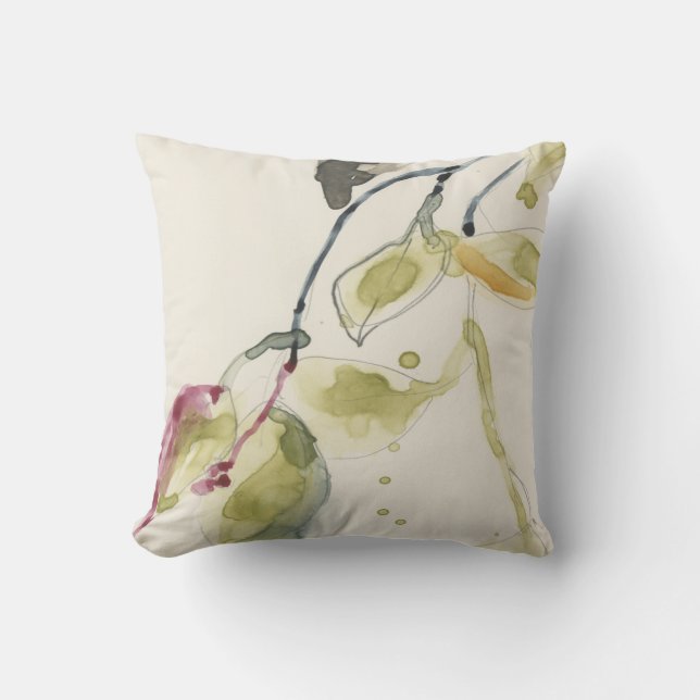 Watercolor Leaf Branch Triptych Throw Pillow (Front)