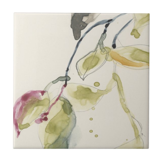 Watercolor Leaf Branch Triptych Tile (Front)