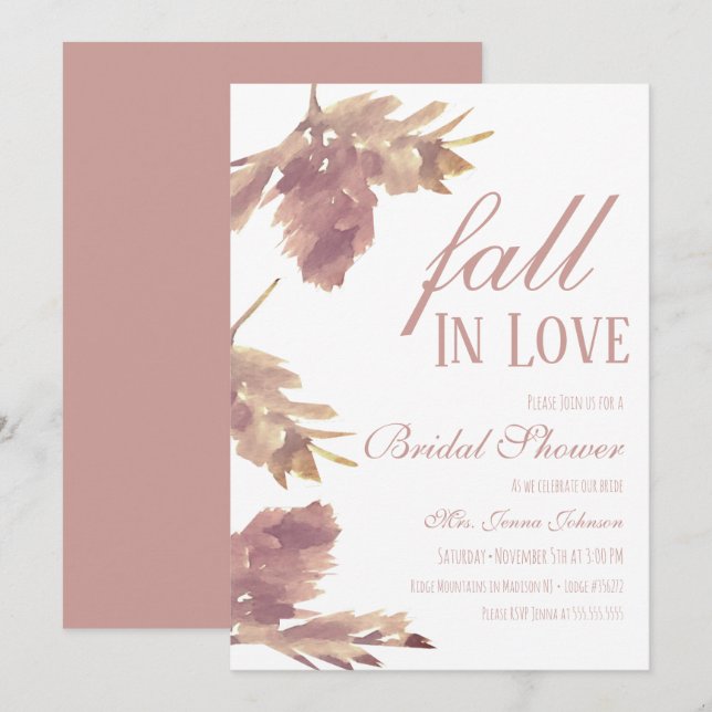 Watercolor Leaf Fall Bridal Shower  Invitation (Front/Back)