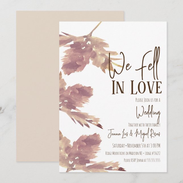 Watercolor Leaf Fall Script Wedding Invitation (Front/Back)
