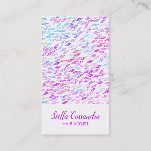 Watercolor Leaf Feather Colourful Modern Pattern Business Card (Front)