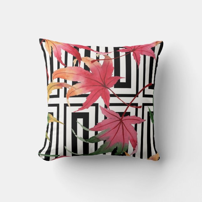 Watercolor Leaf Geometric Reversible PIllow (Front)