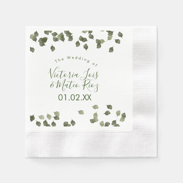 Watercolor Leaf Greenery Autumn Fall Wedding Napkin (Front)
