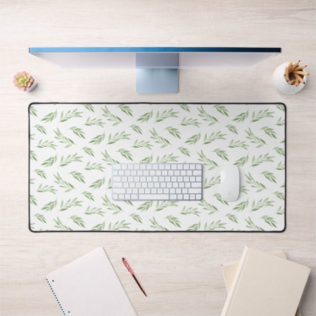 Watercolor Leaf Greenery Pattern Desk Mat (Office 1)