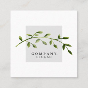 Watercolor Leaf Light Grey Square Business Card