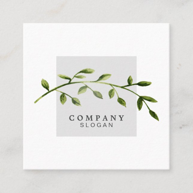 Watercolor Leaf Light Grey Square Business Card (Front)
