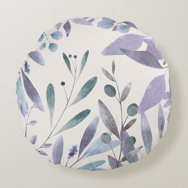 Watercolor Leaf Round Pillow (Front)
