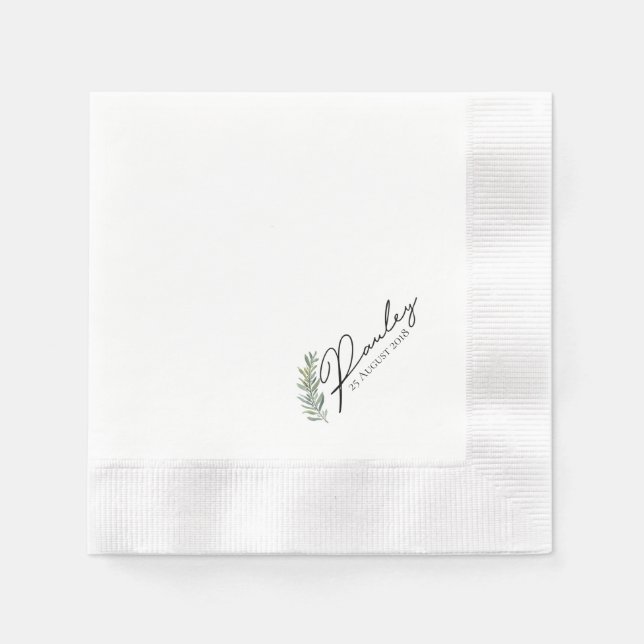 Watercolor Leaf Wedding Cocktail Napkins (Front)