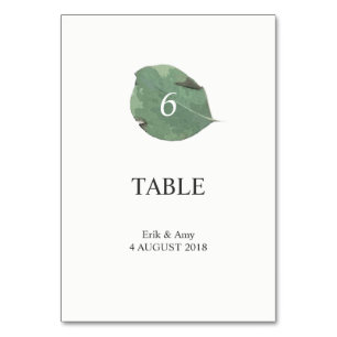 Watercolor leaf wedding table number