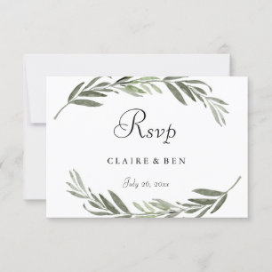 Watercolor leaf Wreath Wedding RSVP Card