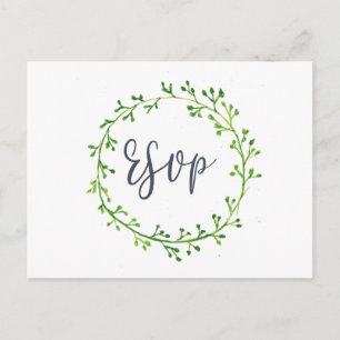 Watercolor Leafy Wreath Wedding RSVP Postcard