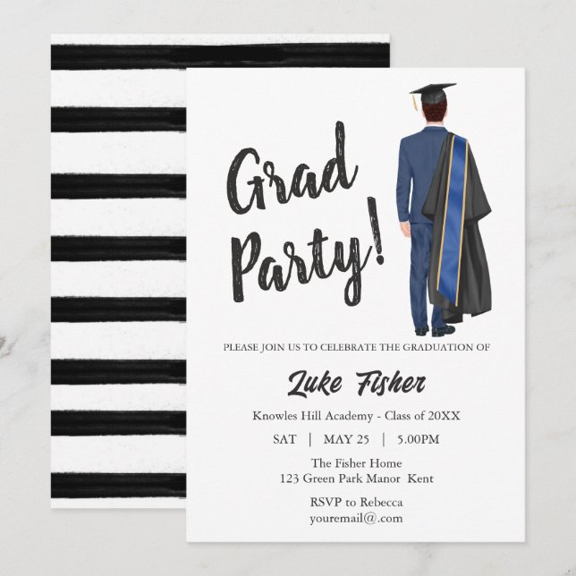 Watercolor Leavers Graduation Gown & Cap  Invitation (Front/Back)