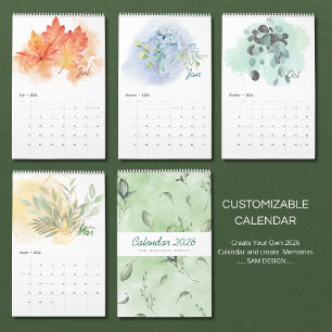 Watercolor Leaves 2026 Calendar   Botanical Nature
