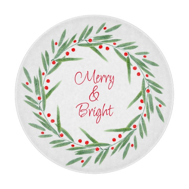 Watercolor Leaves and Berries Wreath  Cutting Board (Front)
