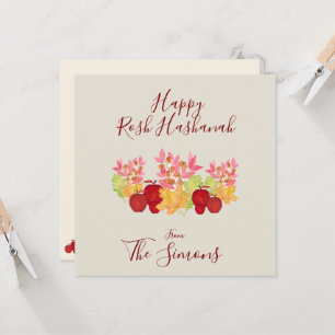 Watercolor Leaves Apples Rosh Hashanah FLAT Card